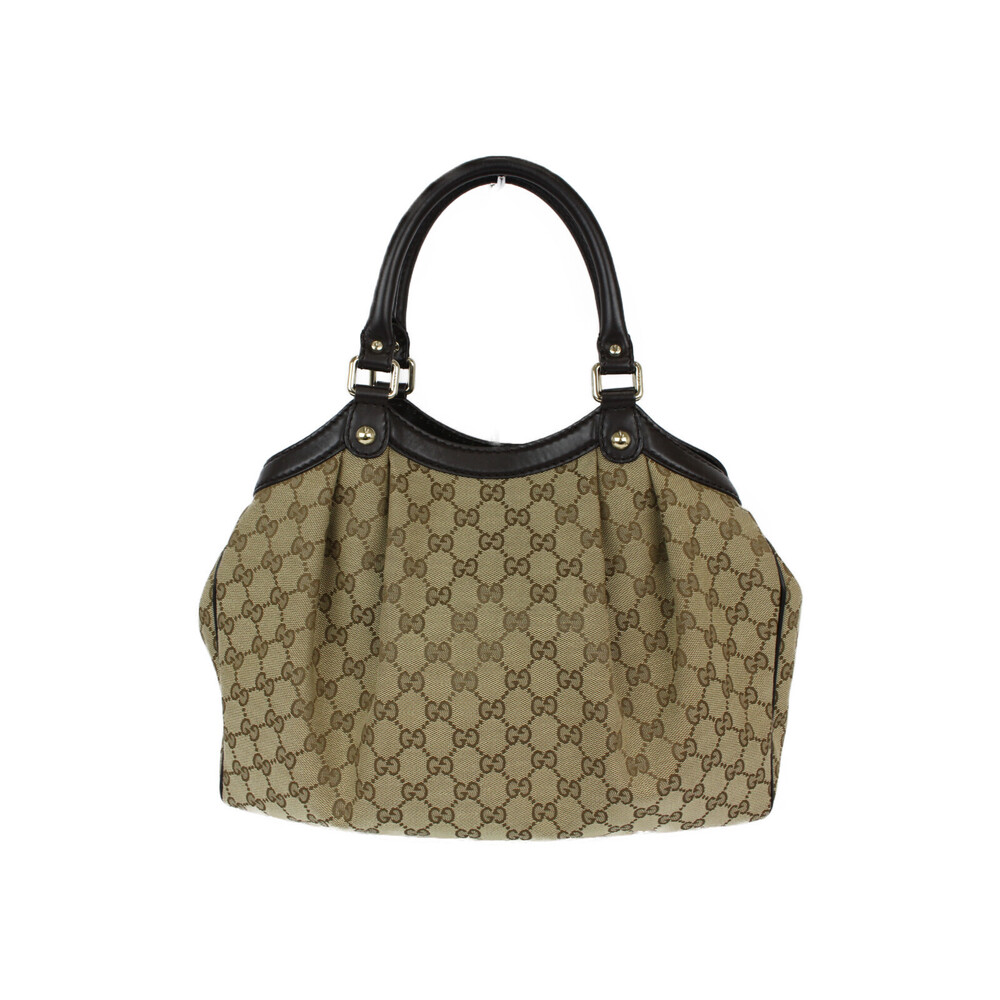 GUCCI Sukey Tote Bag Beige Tan Brown GG Canvas Leather - Picture 2 of 7